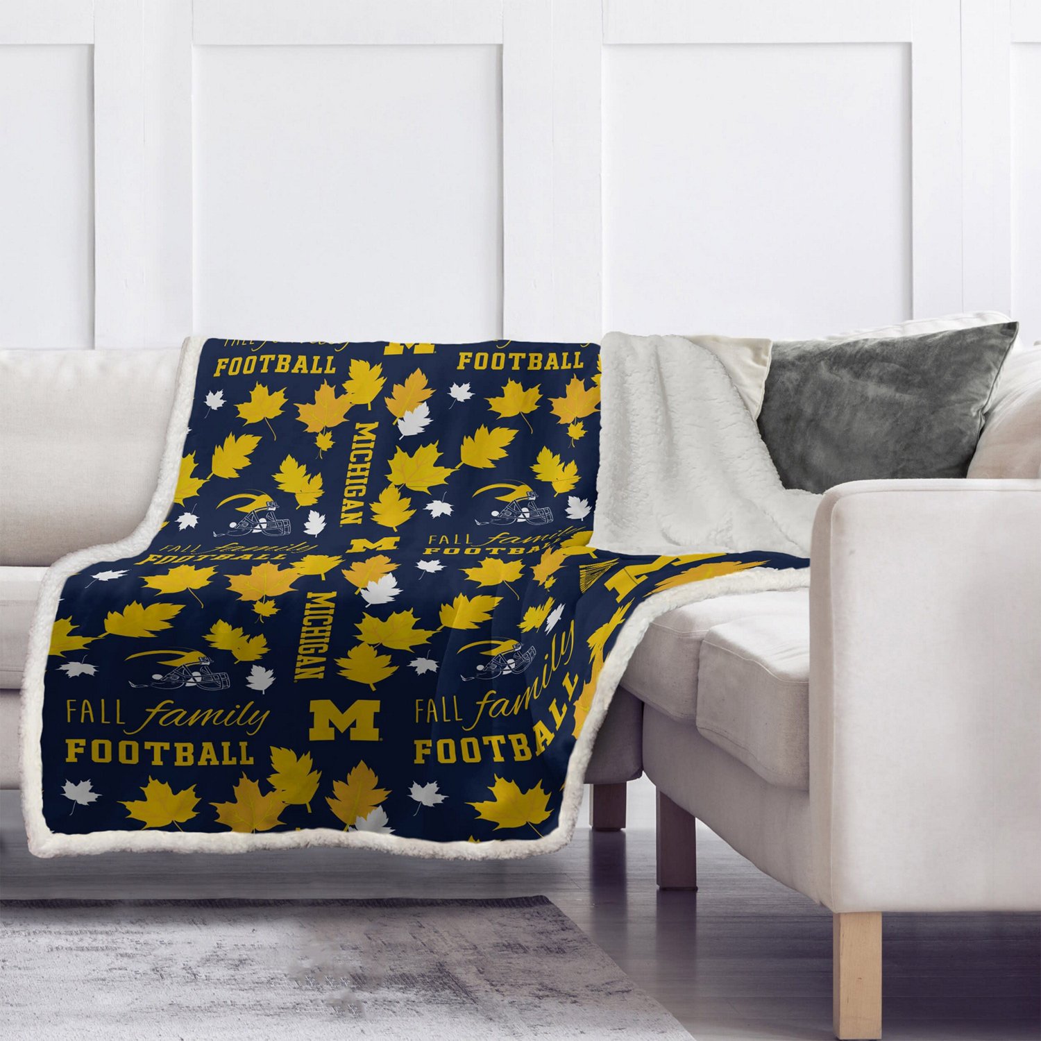 Pegasus Michigan Wolverines 60" x 70" Fall Family  Football Flannel Fleece Sherpa Blanket